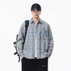 Camisa a Cuadros de Manga Larga Retro Americana Cepillada para Hombre, Primavera y Otoño, Elegante Casual de Moda Estilo Hong Kong Chaqueta a Cuadros