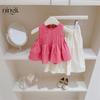 Conjunto de Menina Verde Limão Verão Novo Estilo Coreano Elegante Colete Infantil Calça de Cintura Alta Conjunto de Duas Peças Roupas de Menina Ocidental