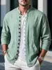 Camisa de lino para primavera y otoño transfronteriza de Amazon, de manga larga, cuello mao, transpirable, estilo casual, nueva camisa de estilo chino con bolsillos para hombre