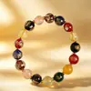 Pulsera de cristal para ceniza de incienso estilo Xizang étnico con cuentas de pan de oro, pulsera de ágata del dios de la riqueza de cinco vías del año zodiacal para hombres y mujeres