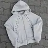 Moletom com Capuz Vintage Rebites Estilo Gótico Escuro para Homens, Design Moderno de Outono, Jaqueta Cardigã para Casal