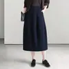 Saia Midi de Cor Sólida com Botão Feminina 2026 Outono/Inverno Nova Cintura Alta Cobre o Quadril Comprimento Médio Elegante para o Trabalho Saia Evasê com Barra Larga