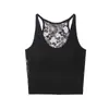 Camisole de Renda Vazada Costas Nuas com Bojo, Modelagem Ajustada Versátil Camiseta Regata Base para Mulheres