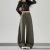 Jeans estilo perezoso color verde militar para mujer, ropa exterior holgada, para petite, de cintura alta, talla grande, pantalones de pierna ancha te hacen ver más alta y delgada