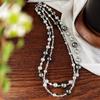 Hebilla de Plata 925 Collar Clásico de Perlas Shijia Doble Capa Color Mixto Gris Platino Tahitiano para Mujer Extraíble y Apilable