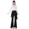Calça Casual Flare de Cintura Alta Elástica para Mulheres, Verão Fina Solta Preta Emagrecimento Fluida Comprida até o Chão