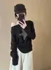 Top de punto casual coreano holgado para mujer, de un solo hombro, manga larga, con estampado de estrellas
