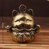 Decoração de Gato da Sorte Antigo de Latão Decoração de Mascote para Casa e Loja Artesanato de Animais de Estimação de Chá para Desktop Alça