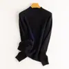 Suéter de Cashmere Feminino Gola Meia-Alta Camada Interna Sem Costura Manga Longa Camada Base Feminino Outono Inverno Novo Estilo Suéter Tricot Azul Klein