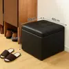 Banqueta para Trocar Sapatos na Entrada, Banqueta Baixa para Uso Doméstico, Banqueta com Armazenamento, Cor Café, Pode Ser Usada para Sentar, Banqueta com Armazenamento para os Pés, Banqueta Quadrada Moderna para Sofá