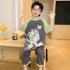 Pijama de una pieza para niños Niños Verano Algodón Puro Delgado con Aire Acondicionado Anti-Patada Mono para Niños y Bebés Manga Corta Ropa de Casa