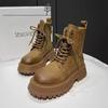 Botas Estilo Britânico Martin Femininas Primavera e Outono 2024 Finas Vintage Dobradas Botas Cowboy Fundo Grosso Aumento Visual Slim Botas de Cano Curto
