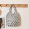 Bolsa de Palha Elegante Dourada e Prateada com Fio Brilhante, Nova Bolsa de Palha Trançada em Rede Vazada para Mulheres, Bolsa de Praia para Férias