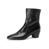 Botas Finas de Couro Genuíno Versáteis de Alta Qualidade para o Dia a Dia 2026 Outono/Inverno Salto Bloco Salto Médio Bico Redondo Botas de Cano Curto de Couro Genuíno Femininas