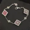 Tecido Artesanal Escovado Italiano Pulseira de Trevo de Quatro Folhas Qi Lati Feminina Vintage Pulseira de Frítillaria Branca Natural Três Flores Pulseira