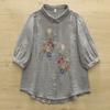 Verano 2025 Camisa de Manga Corta de Gasa de Algodón de Doble Capa con Bordado Floral Pequeño Semicircular, Cárdigan Top Holgado con Solapa para Mujer