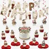 Faixa de Natal e aniversário transfronteiriça, decorações de festa com tema de boneco de neve, faixa de alfabeto, enfeites pendurados em espiral, toppers de bolo e arranjos decorativos