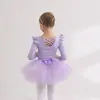 Ropa de Baile para Niñas Algodón Puro Morado Ropa de Práctica para Niñas Ropa de Baile para Niñas Pequeñas Falda de Ballet para Niños Pequeños Otoño e Invierno Mangas Largas