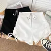 Shorts Hot Pants con Cordón, Diseño Ultra Corto y Ultra Favorecedor, Shorts Negros de Corte A para Mujer, Estilo de Nicho, Verano, Petite, Modernos, Primavera y Otoño
