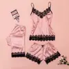 Fabricantes Europeus e Americanos Atacado Novo Pijama Sexy Fino Conjunto de Três Peças Renda Roupa de Casa Calças de Dormir