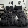 Conjunto de Cama de Quatro Peças Liso Casual Cobertor de Colcha Peça Única Roupa de Cama Dormitório Estudantil Cama Individual Conjunto de Lençol com Elástico de Três Peças