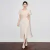 2509103-Nanyou Vestido Elegante de Alta Qualidade para o Dia a Dia, Resistente, com Lantejoulas, Fenda na Cintura, Efeito Emagrecedor, Intelectual e Elegante