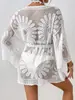 Bikini de girasol transfronterizo europeo y americano, nueva ropa de playa, ropa protectora solar, cárdigan de ganchillo calado, sexy