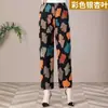 Calça Feminina de Seda Gelada Wide Leg, Estilo Fino de Verão, Fluida, Cintura Alta, Fashion, Versátil, Calça Fresca para Mães de Meia-Idade e Idosas, em Estoque