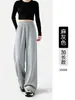 Calça pantalona grossa de tricô, com estampa floral branca e cinza, corte slim, mistura de algodão, quente para o inverno, cintura alta, perna reta, estilo esportivo casual, coleção outono/inverno 2026, para mulheres.