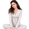 Roupas de Outono para Grávidas e Conjunto de Calças Roupa Íntima de Maternidade para Amamentação Outono e Inverno Pijama de Modal Camiseta de Algodão Calças Outono Casa