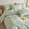 Juego de ropa de cama rústico y fresco de algodón puro de cuatro piezas, juego de tres piezas estampado 100% algodón para dormitorios de estudiantes, apto para todas las estaciones