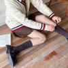 Otoño e Invierno Nuevo Color Sólido Cordón Hilado de Color Adelgazante Calcetines Cubo Algodón Peinado Sin Costuras Calcetines Apilados para Mujer