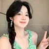 Colgante Flor Azul Menta Mambo Pendientes de Borla para Mujer Vacaciones de Verano en la Costa Estilo Mori Nuevos Pendientes