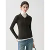 Suéter de punto Henley con cuello polo para mujer, 120s Hilo Yangzi 100% Lana Merino, Camisa base adelgazante para Otoño
