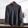 Suéter 100% caxemira pura para homens, gola alta com zíper, suéter casual de malha de manga longa, novo outono/inverno 2026, quente