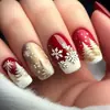 Unhas Portáteis de Floco de Neve com Apliques Vermelhos e Dourados, Unhas Postiças com Atmosfera Natalina Europeia e Americana, Unhas Portáteis de Ano Novo, Pedaços de Unha Curtos