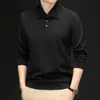Moda Masculina de Primavera y Otoño Camiseta de Manga Larga con Solapa Grande Capa Base Ropa de Punto para Jóvenes Camisa POLO Ropa de Hombre Top de Moda