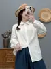 Camisa Casual de Cor Sólida com Gola de Renda de Manga Longa Feminina Primavera 2025 Vestido Pequeno Fresco Simples Camisa Versátil
