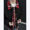 Chaqueta de cuadros con solapa de dos piezas falsas para hombre, primavera y otoño, nueva, holgada, exterior, patchwork, cuello, juvenil, moderna, casual, top