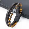 Pulsera Amazon venta caliente pulsera de piedra natural Piedra Ojo de Tigre hebilla de aleación pulsera de cruz para hombre fabricante de joyería
