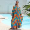 Nuevo Vestido Largo Holgado de Rayón Estampado Estilo Europeo y Americano para Vacaciones Tallas Grandes Cubrebikini para Mujer