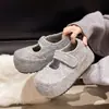 Sapatos de algodão quentes forrados com pelúcia retrô novos para outono e inverno de 2026 com fecho de velcro mágico interno para aumentar a altura para mulheres baixinhas
