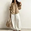 Conjunto de Camisa con Mangas Abullonadas y Pantalones de Pierna Ancha para Otoño Europeo y Americano 2026 Nuevo Estilo de Principios de Otoño Amazon