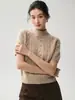 Suéter de punto de ochos de cachemira simple y retro de manga corta y cuello alto para mujer, nueva colección de otoño 2026, top entallador de manga corta