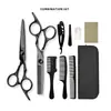 Tesouras de Cabeleireiro de Aço Preto, Tesouras Desbastadoras Finas Planas Domésticas Integradas de Aço Inoxidável, Coleção de Ferramentas de Corte de Cabelo