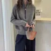 Suéter de punto de lana pura para mujer, nuevo modelo de otoño e invierno, con media cremallera, engrosado, holgado, suave, jersey informal para usar como capa base