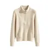 Nuevo suéter de punto para mujer de otoño con cuello redondo y media cremallera, top de punto de manga larga ajustado estilo coreano para mujer