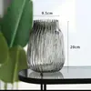 Florero de cristal gris transparente con boca de onda creativa estilo europeo flor de loto bambú rico florero arreglo floral para el hogar