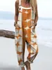 (Botón de Día) Ropa de mujer transfronteriza, Amazon, estilo europeo y americano, overol de verano con botones estampado digital 3D, pantalones de tirantes casuales
