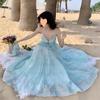 Vestido halter verde menta estilo francés con tirantes para mujer, verano, vacaciones en la playa de Sanya, sin espalda, super hada, vestido largo